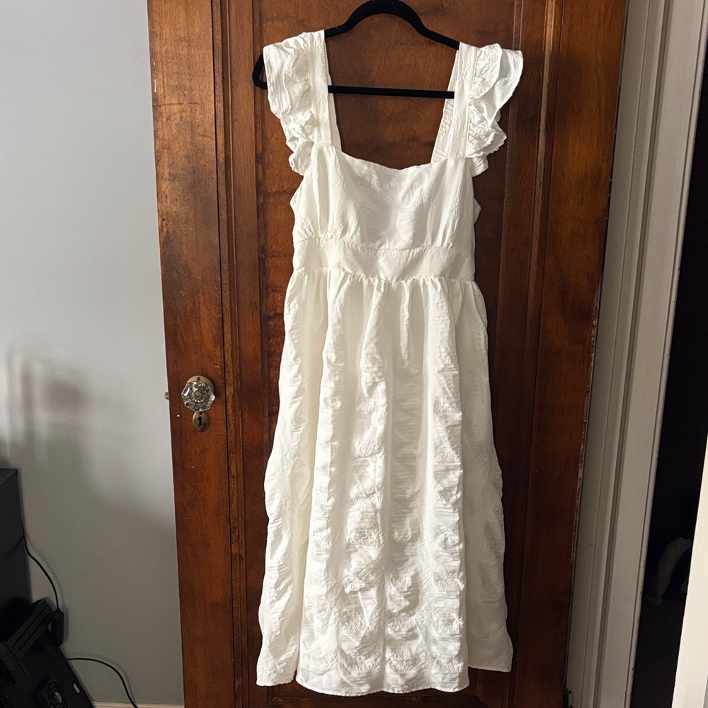NWOT SHEIN White Ruffled Sleeve Open-back Dress w/ Bow Tie Size XL (12)